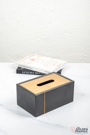 Daisy Marble Tissue Box - Black & Gold