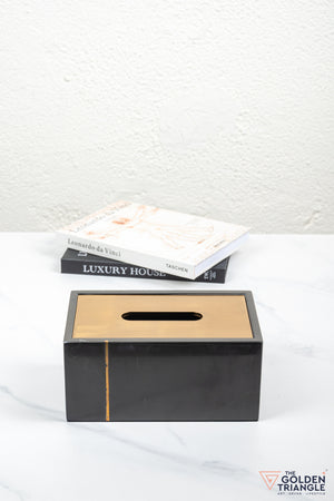 Daisy Marble Tissue Box - Black & Gold