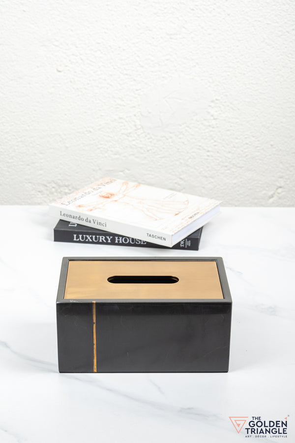 Daisy Marble Tissue Box - Black & Gold