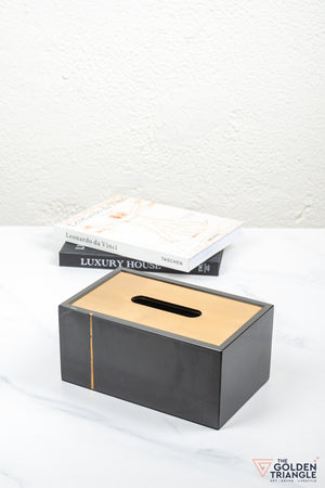 Daisy Marble Tissue Box - Black & Gold