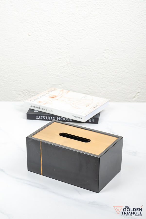 Daisy Marble Tissue Box - Black & Gold