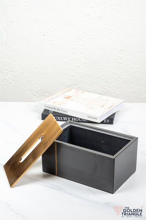 Daisy Marble Tissue Box - Black & Gold