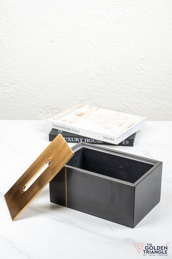Daisy Marble Tissue Box - Black & Gold