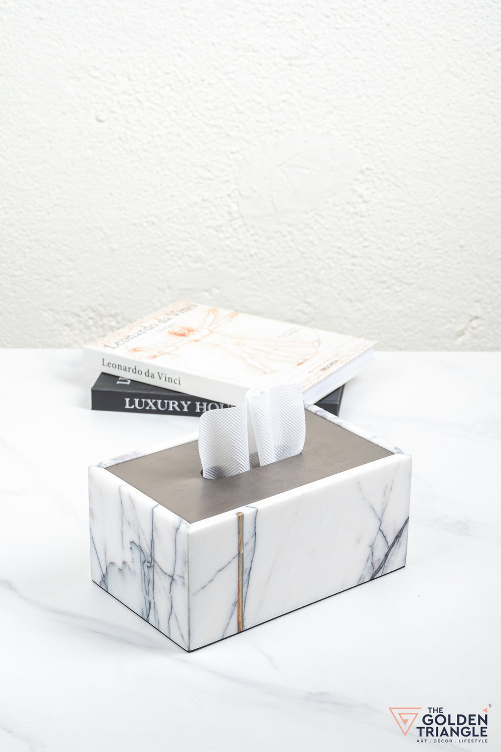 Daisy Marble Tissue Box - White & Gun Metal