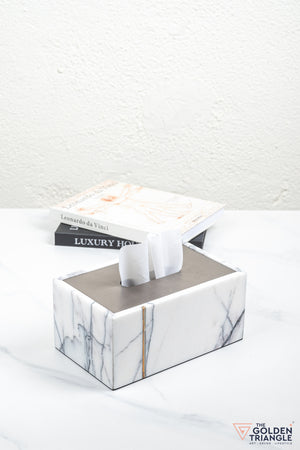 Daisy Marble Tissue Box - White & Gun Metal