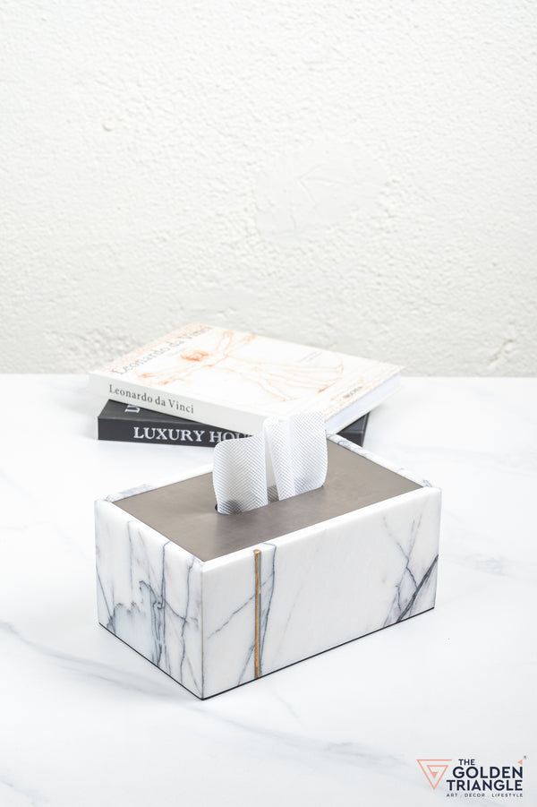 Daisy Marble Tissue Box - White & Gun Metal