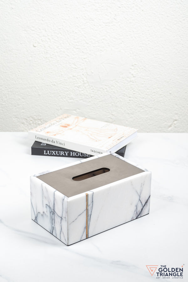 Daisy Marble Tissue Box - White & Gun Metal