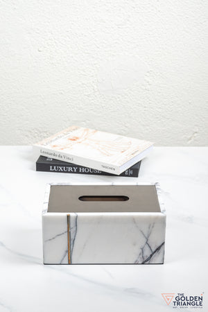 Daisy Marble Tissue Box - White & Gun Metal