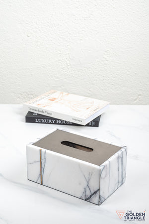 Daisy Marble Tissue Box - White & Gun Metal