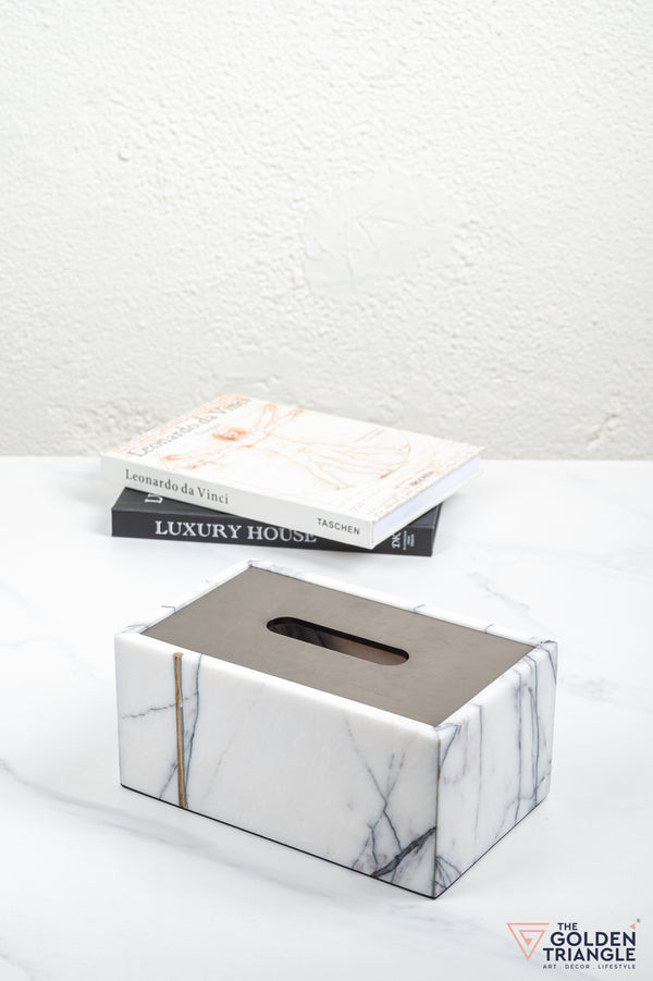Daisy Marble Tissue Box - White & Gun Metal