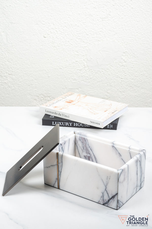 Daisy Marble Tissue Box - White & Gun Metal