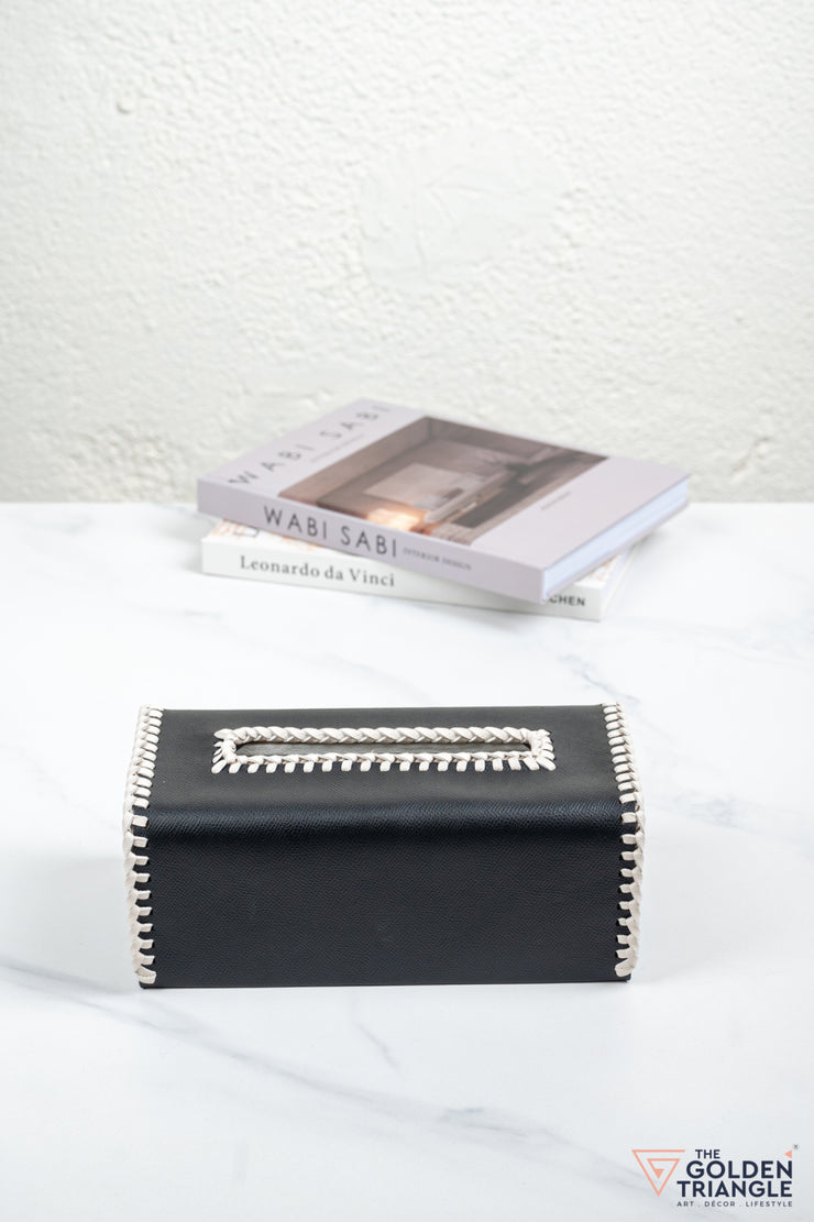 George Leatherette Tissue Box - Black