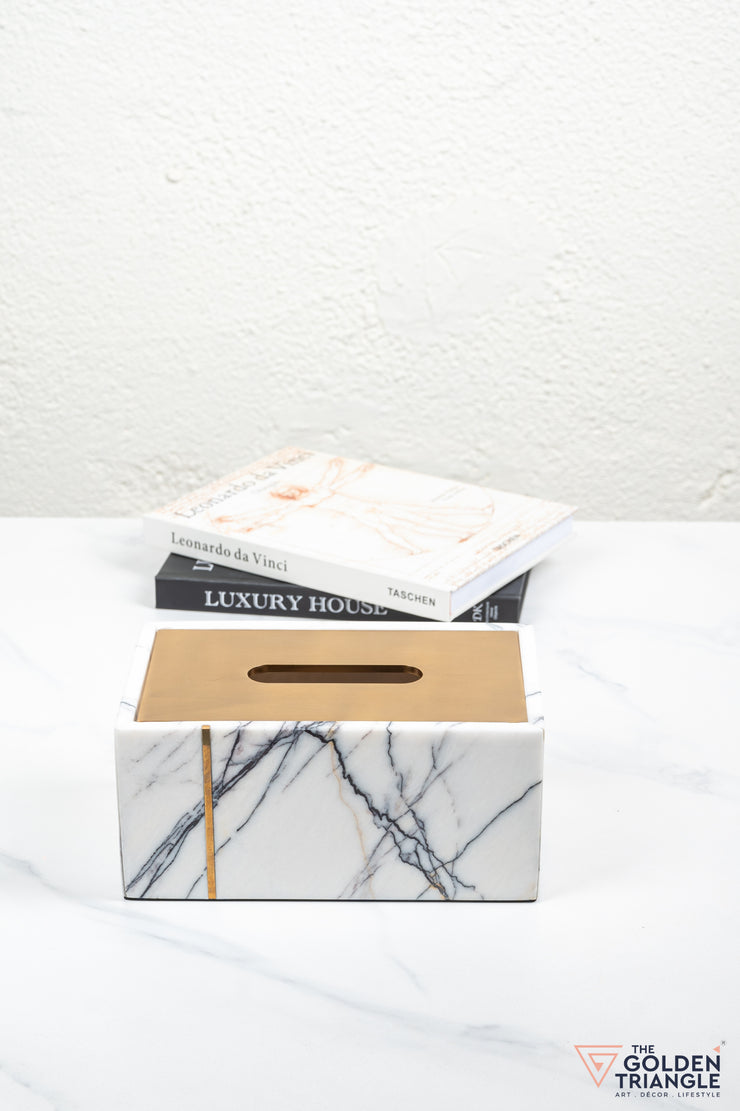 Daisy Marble Tissue Box - White & Gold