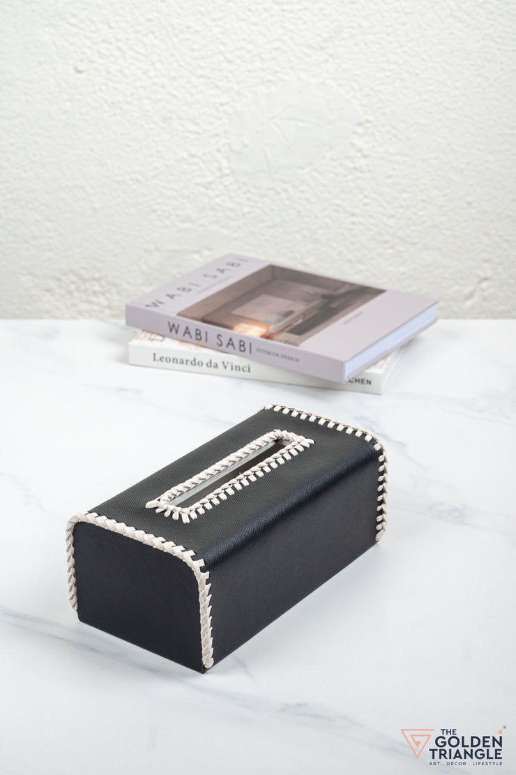 George Leatherette Tissue Box - Black