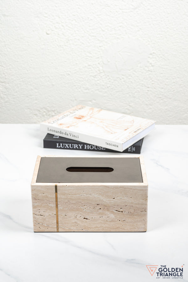 Florence Travertine Tissue Box - Beige & Gun Metal