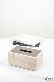 Florence Travertine Tissue Box - Beige & Gun Metal