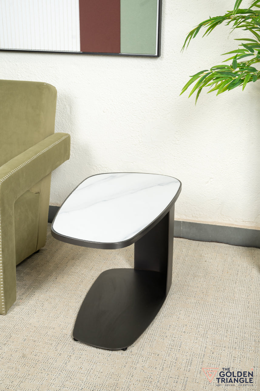 Tropez C Side Table - Gun Metal & White