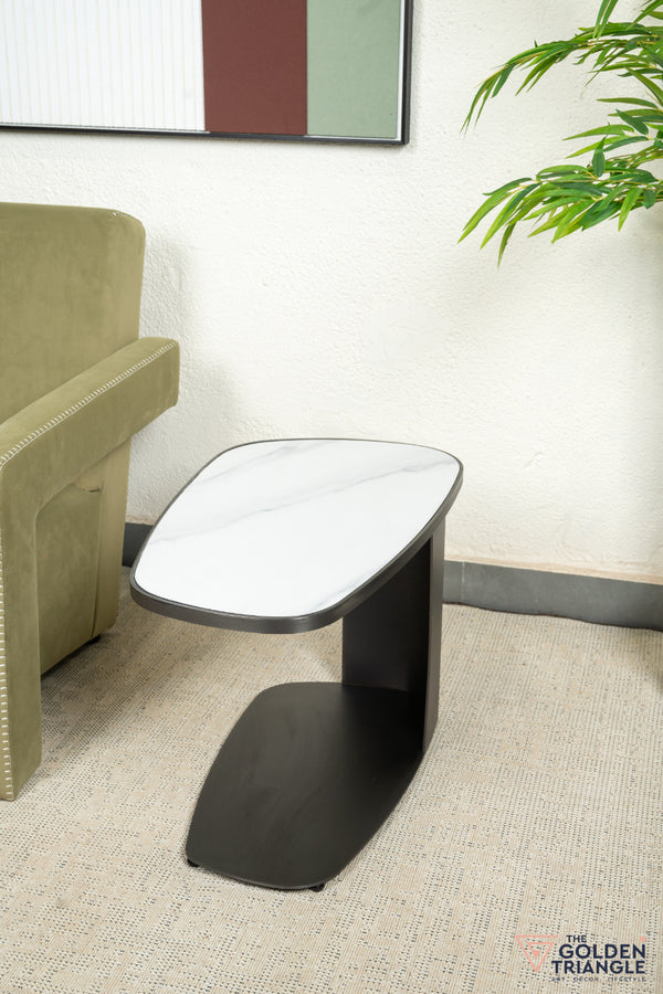 Tropez C Side Table - Gun Metal & White