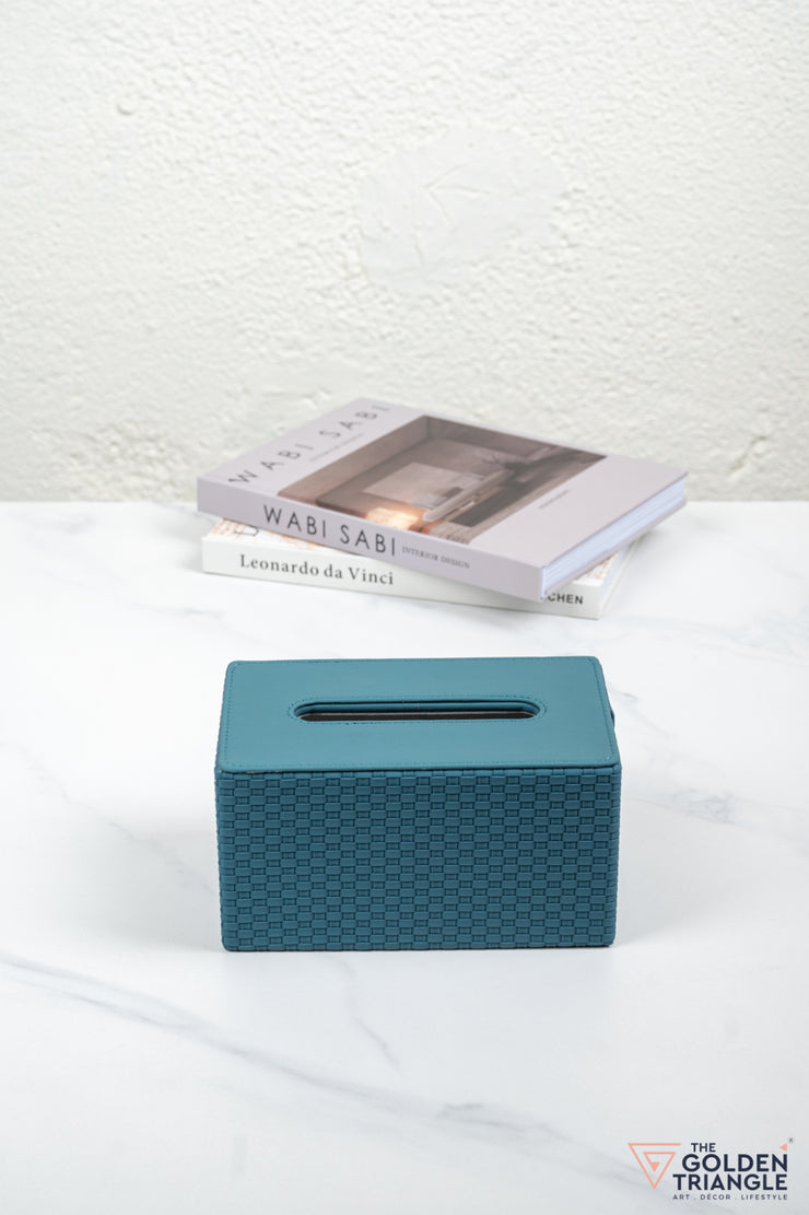 Chloe Weaved Leatherette Tissue Box - Teal