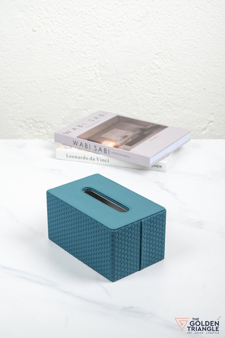 Chloe Weaved Leatherette Tissue Box - Teal