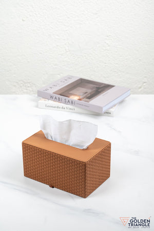 Chloe Weaved Leatherette Tissue Box - Tan