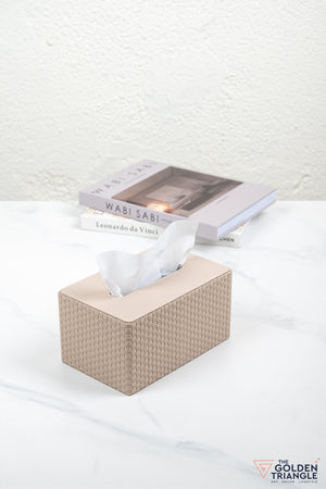 Chloe Weaved Leatherette Tissue Box - Café