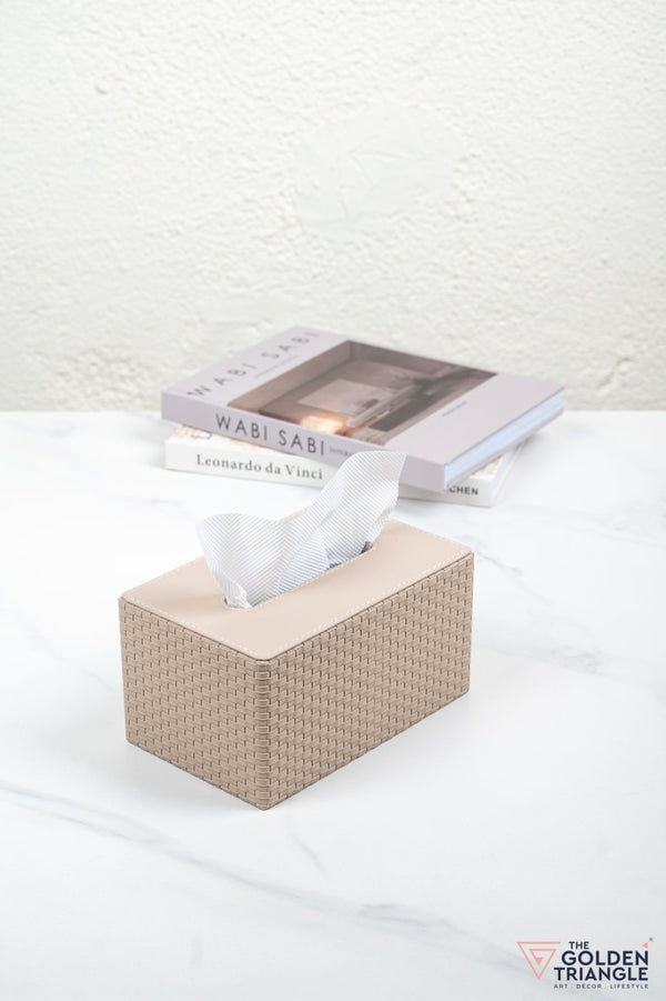 Chloe Weaved Leatherette Tissue Box - Café