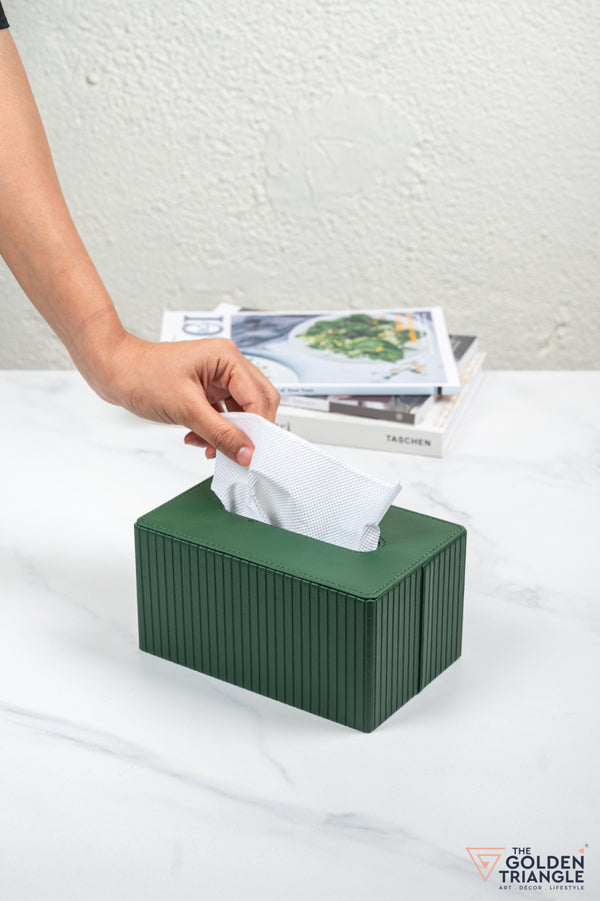 Mason Fluted Leatherette Tissue Box - Forest Green
