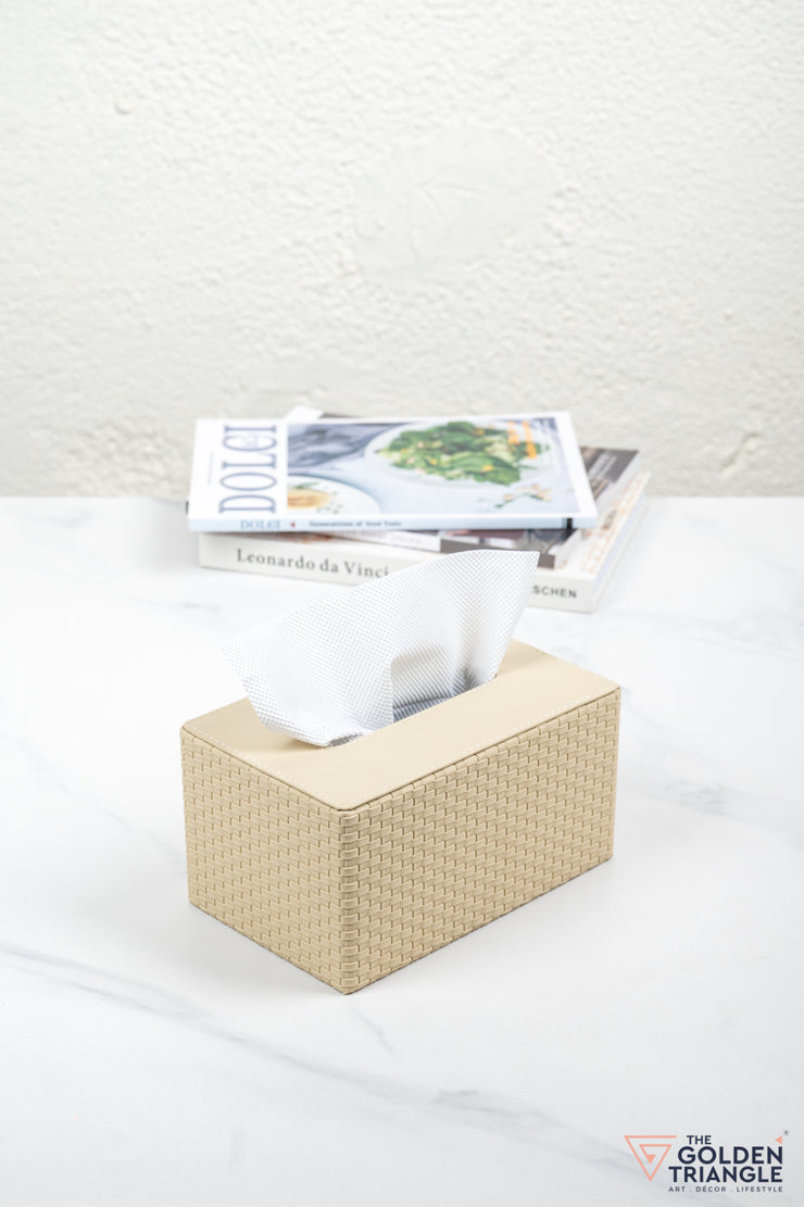 Chloe Weaved Leatherette Tissue Box - Beige