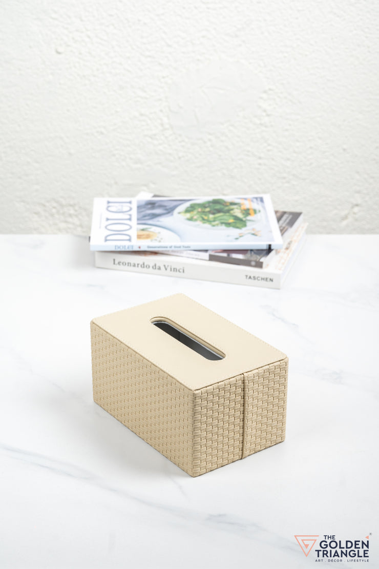 Chloe Weaved Leatherette Tissue Box - Beige