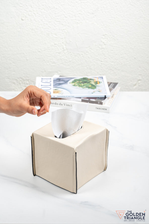 Georgia Square Leatherette Tissue Box - Beige
