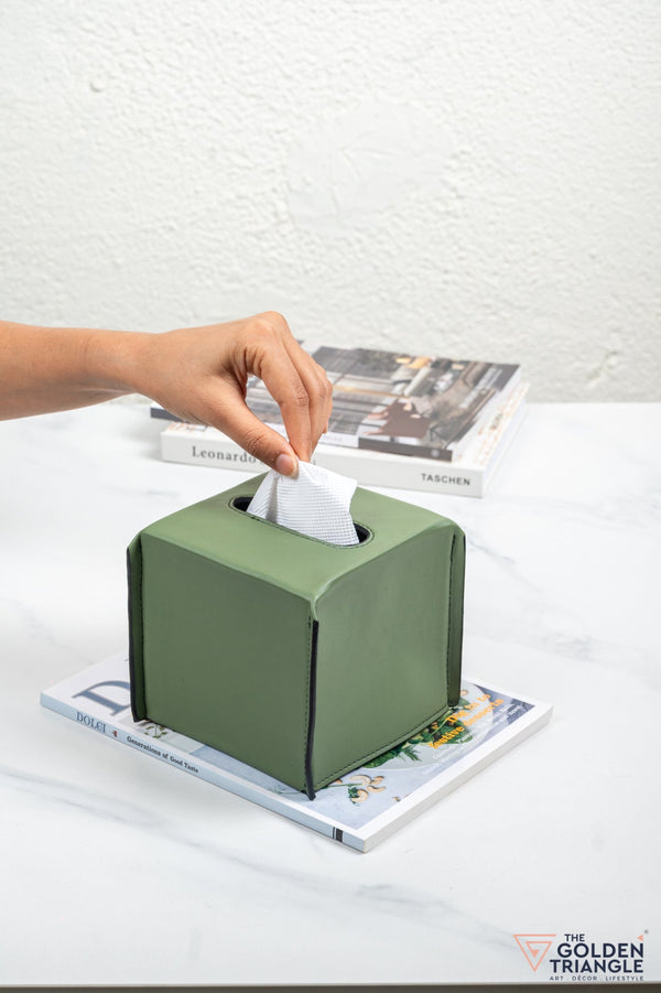 Georgia Square Leatherette Tissue Box - Olive Green