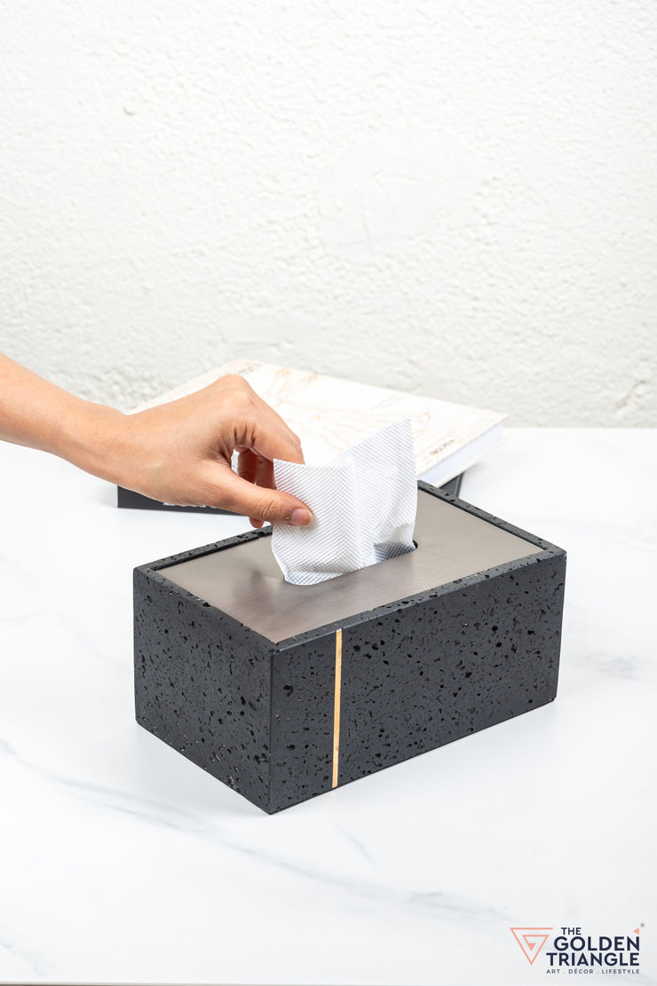 Florence Travertine Tissue Box - Black & Gun Metal