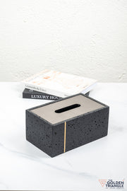 Florence Travertine Tissue Box - Black & Gun Metal