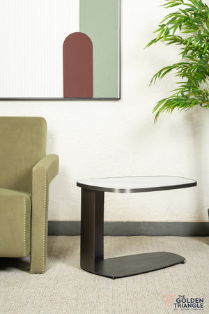 Tropez C Side Table - Gun Metal & White