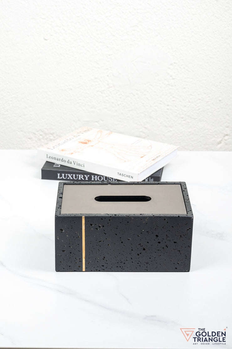 Florence Travertine Tissue Box - Black & Gun Metal