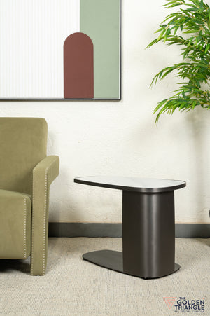 Tropez C Side Table - Gun Metal & White