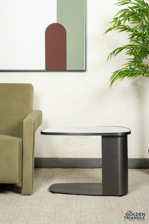 Tropez C Side Table - Gun Metal & White