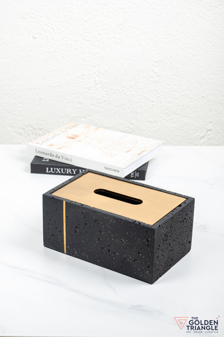 Florence Travertine Tissue Box - Black & Gold