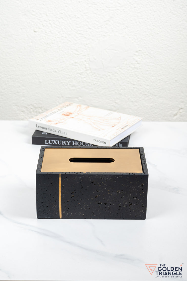 Florence Travertine Tissue Box - Black & Gold