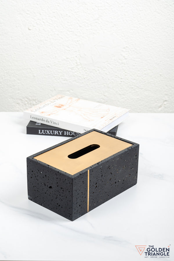 Florence Travertine Tissue Box - Black & Gold