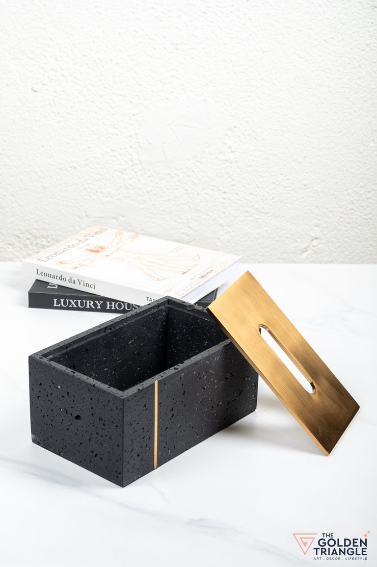 Florence Travertine Tissue Box - Black & Gold