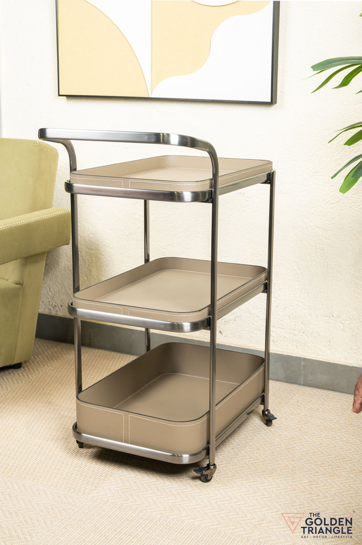 Jade Faux Leather Tray Trolley - Greige