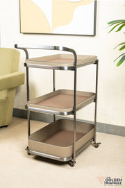 Jade Faux Leather Tray Trolley - Greige & Brown