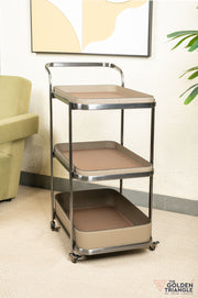 Jade Faux Leather Tray Trolley - Greige & Brown