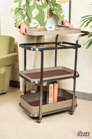 Jade Faux Leather Tray Trolley - Greige & Brown