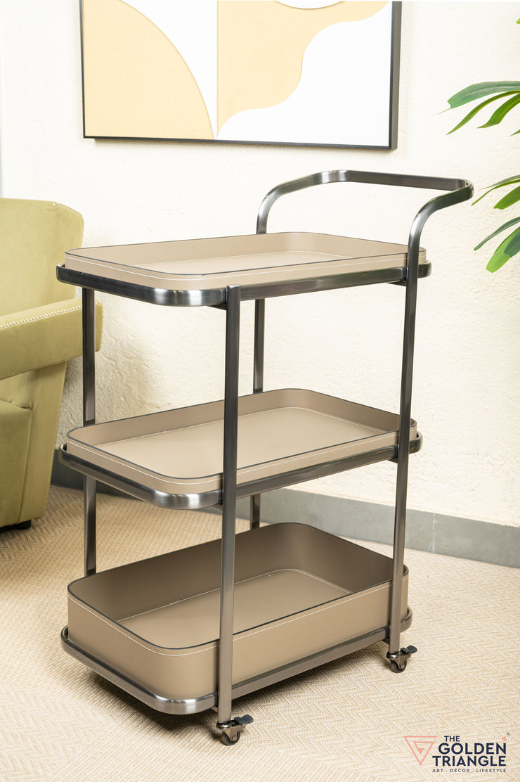 Jade Faux Leather Tray Trolley - Greige