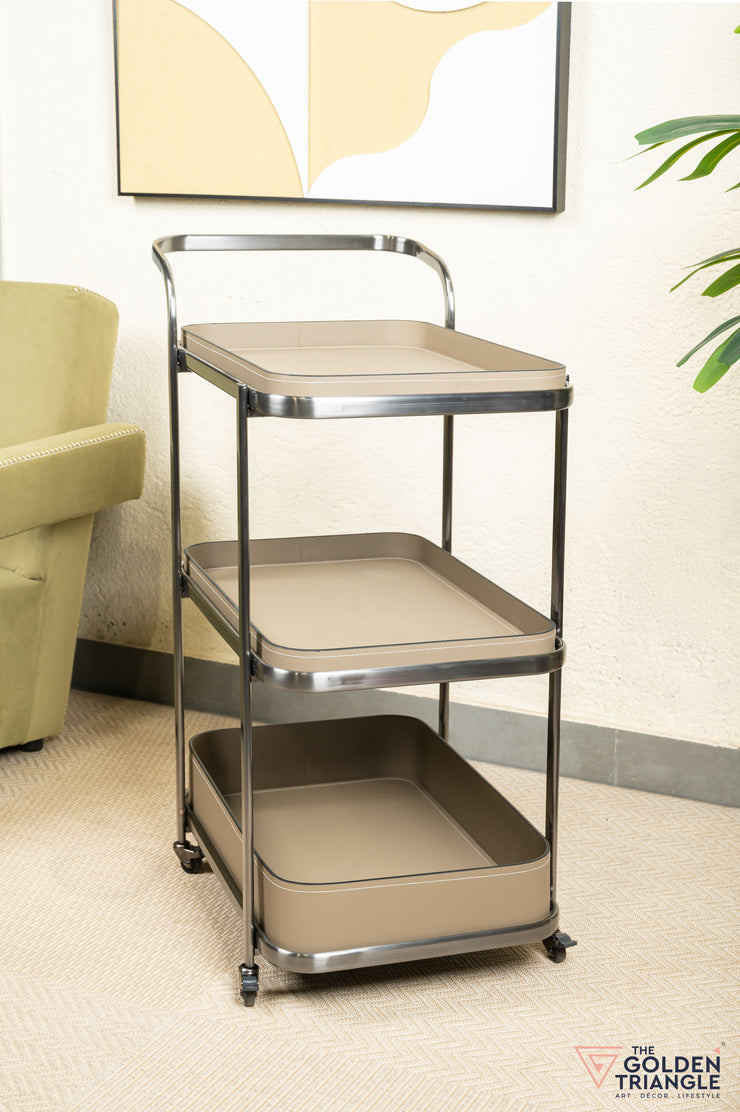 Jade Faux Leather Tray Trolley - Greige