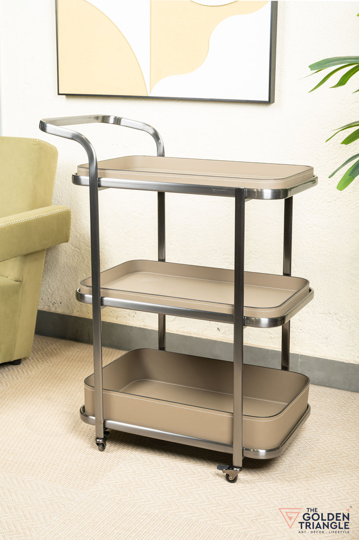 Jade Faux Leather Tray Trolley - Greige