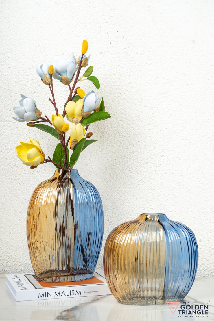 Xenia Glass Vase - Amber & Blue